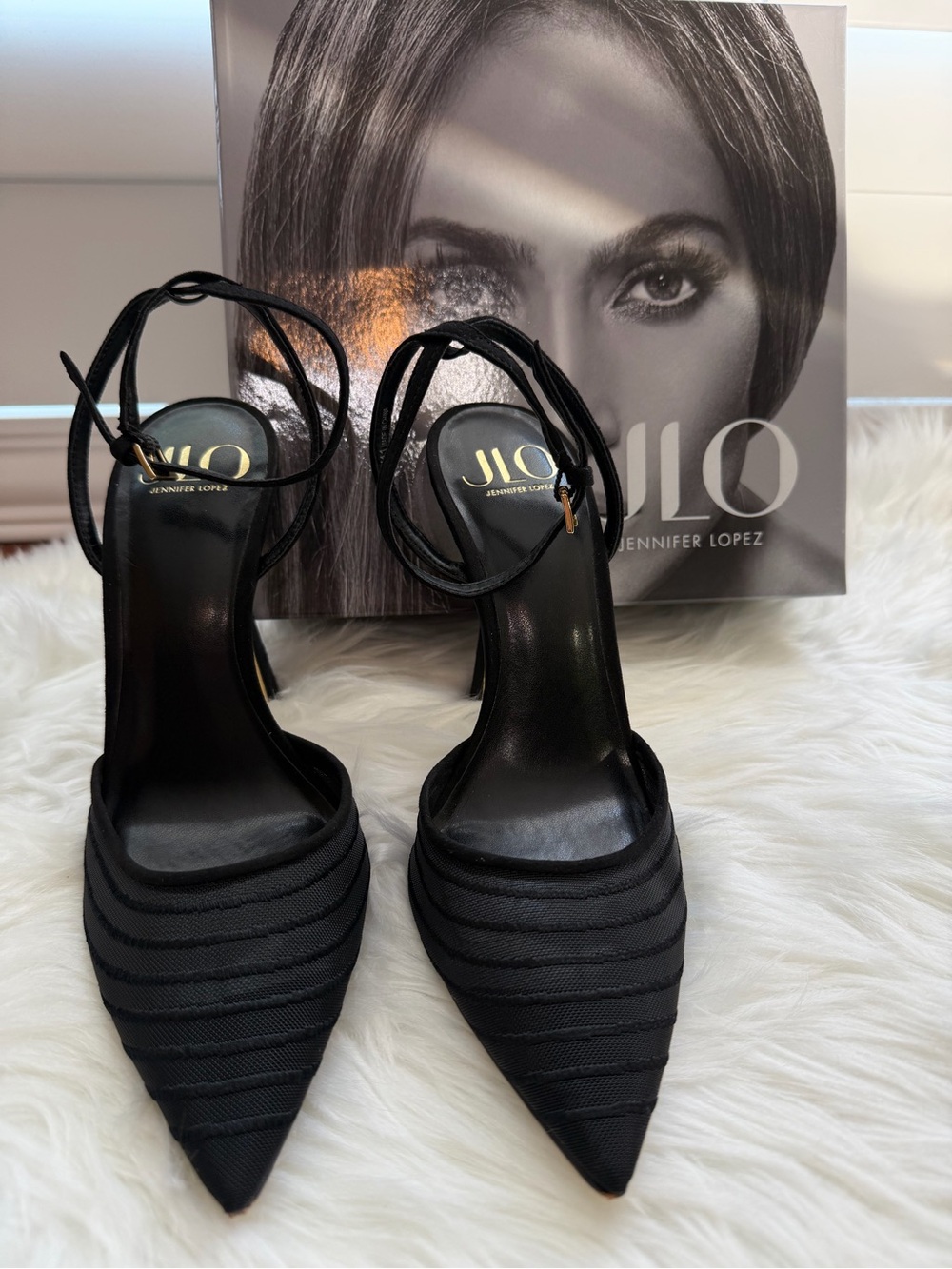 Jennifer Lopez Torrie Black Pointed Toe Ankle Strap Pumps